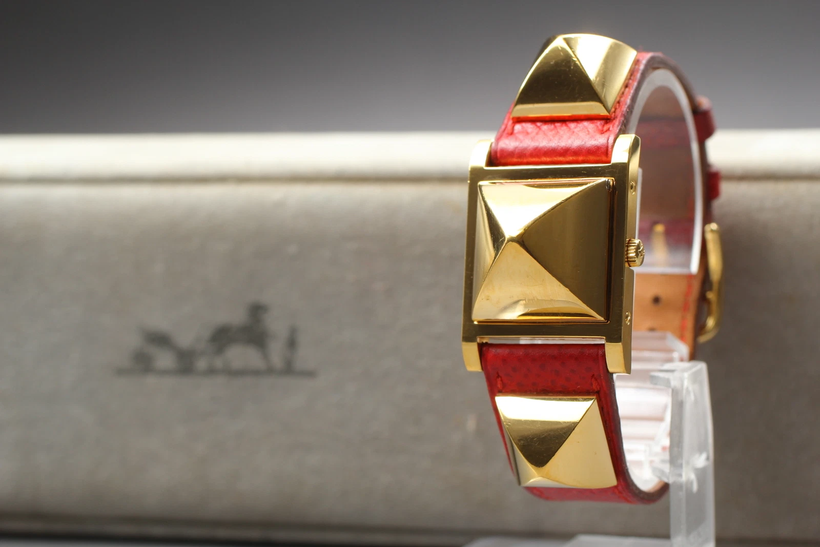 [Quasi come nuovo con scatola] Orologio da donna HERMÈS Medor ME1.201 piramide in pelle rossa GIAPPONE