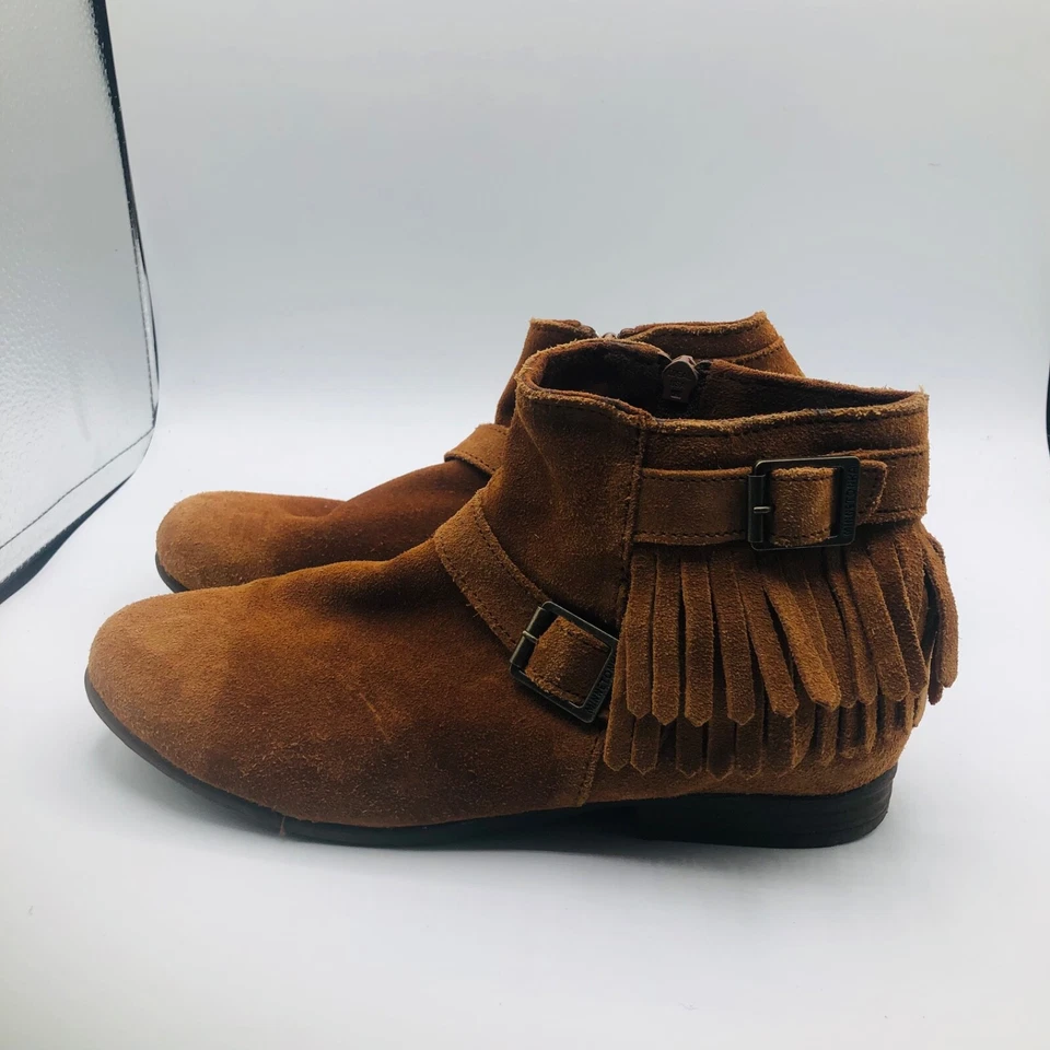 MINNETONKA Marrón Gamuza Flecos Hebilla Cremallera Tobillo Mocasines Botas 8.5 Foto 4 de 4