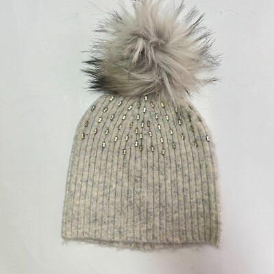 Lauren Ralph Lauren Womens Beige Beaded Pom Pom Knitted Lightweight Beanie  Hat