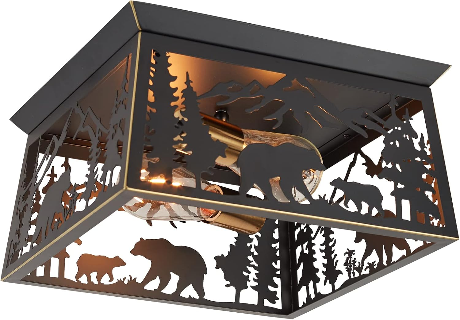 Farmhouse Flush Mount Ceiling Light Fixture, 2-Light Bear Rustic Light Fixtur...