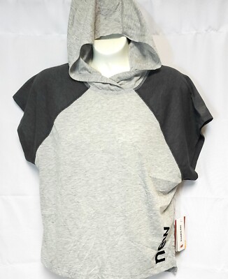 Womens New Balance WT91153 Grey Heathertech Crop Top Hooded Athletic Shirt