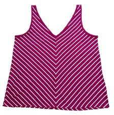 Loft Shimmer Stripe Double V Tank Top Women's Medium Linen Blend Pink Silver