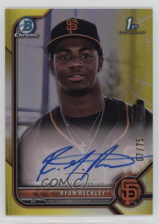 2022 Bowman Chrome Prospect Auto Yellow Refractor /75 Ryan Reckley #CPA-RR Auto
