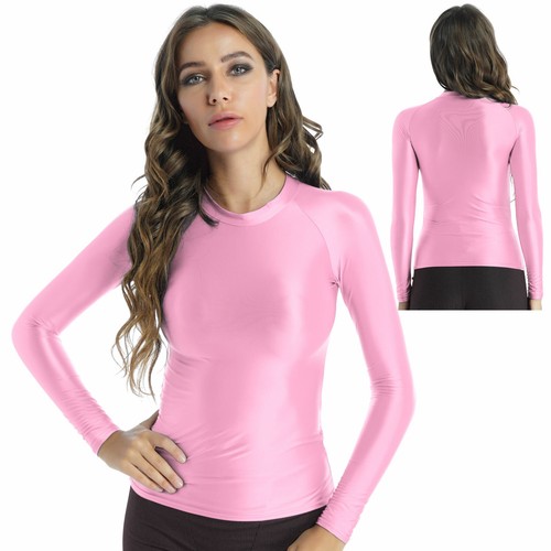 Women Long Sleeves T-Shirt Glossy Leotards Seamless Yoga Top Fitness Workout AU - Picture 45 of 86