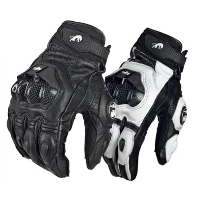 Gants de moto cuir Moto Course Motard Hiver été Couleurs Blanc et Noir