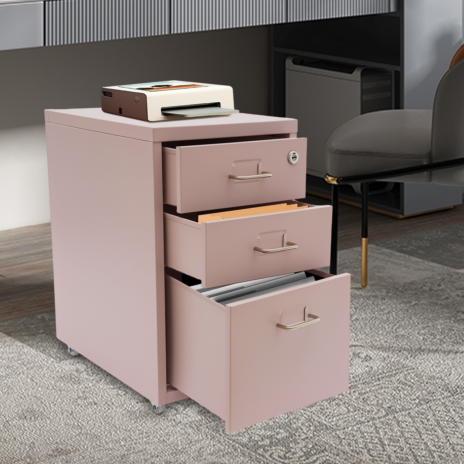 3 Drawer Metal Vertical File Cabinet, Locking, Letter Size, Office/Home Storage
