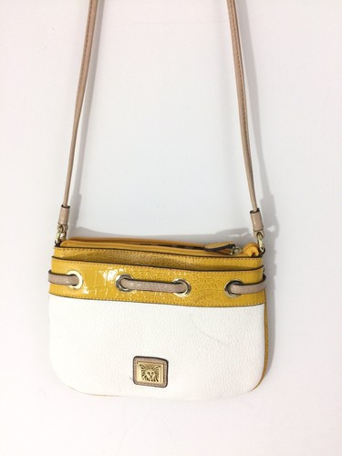 Anne Klein blanco de cuero bolso de hombro Pequeño Bolso Bandolera Amarillo  Patente Trim | eBay