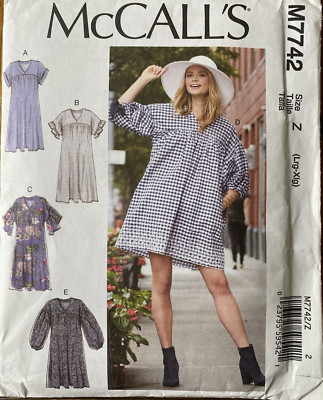 McCall's 7742 Ruffle Tunic Boho Top Babydoll Dress sewing pattern L/XL 16-22 U/C