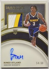 2021 Panini Immaculate Bones Hyland RC Rookie Patch Auto RPA /99 3 color patch