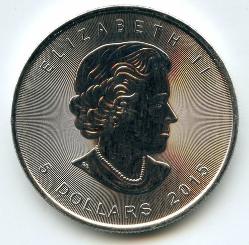 Canada 2015 Maple Leaf $5 Coin 9999 Silver 1 oz ounce Canadian Bullion - BJ932 - Picture 2 of 2
