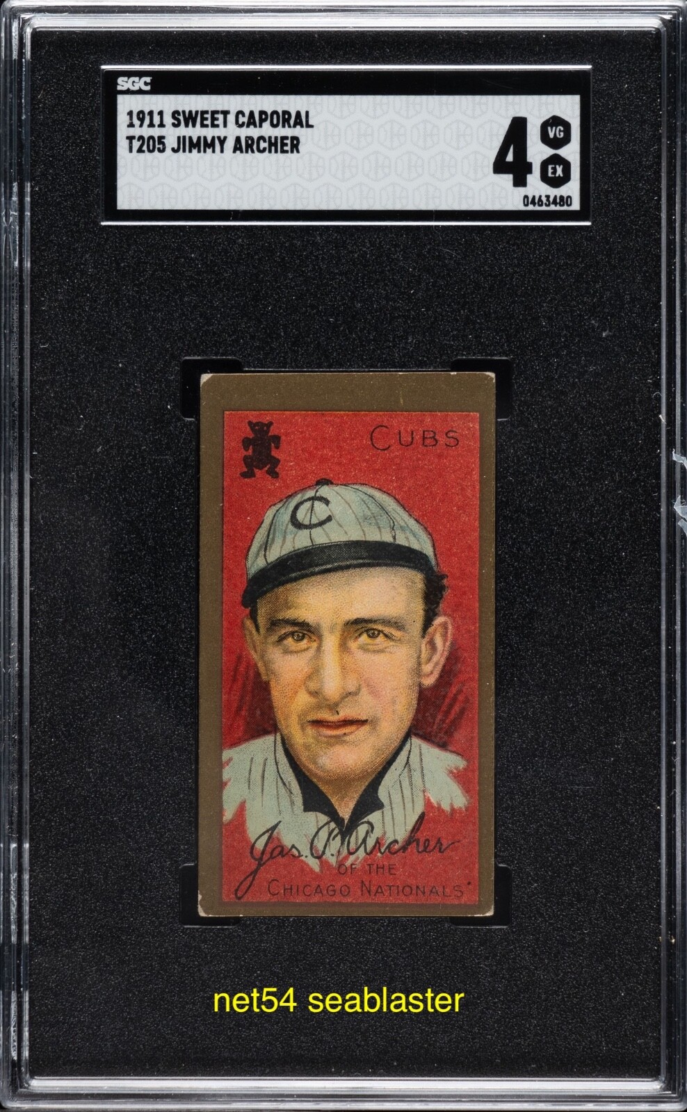 1911 T205 SWEET CAPORAL Jimmy Archer SGC 4 VG-EX Chicago Cubs NICE CONDITION
