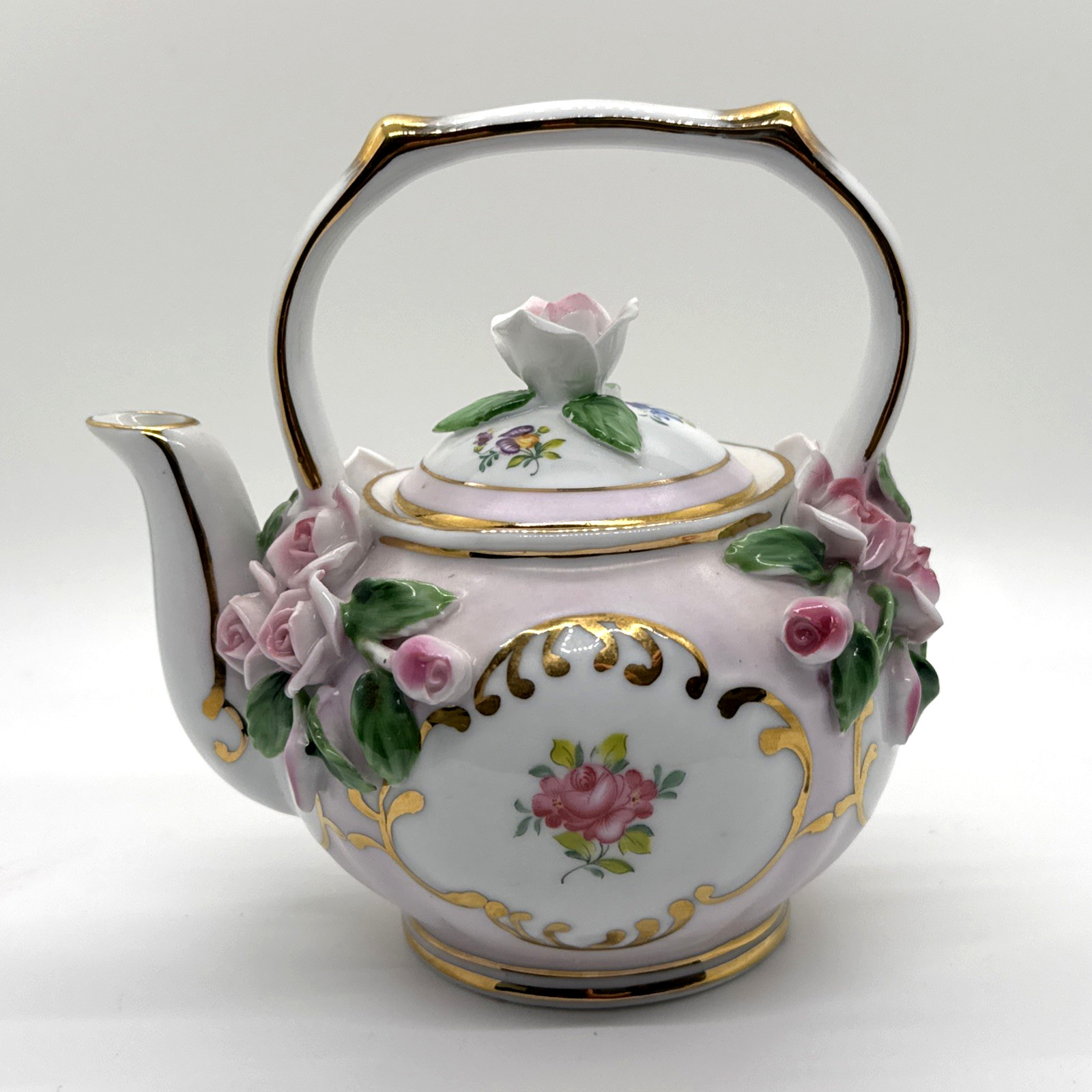 Mini Ceramic Teapot with Gold Trim - Used, Elegant Display Piece
