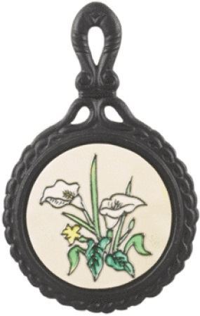 White Lily Cast Iron and Ceramic Round Shape Kitchen Trivet - Picture 1 of 2