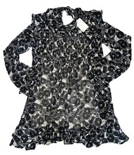 Free People Women's These Dreams Babydoll Mini Dress Black Floral Combo XS NWT