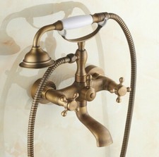 Antique Brass Clawfoot Bathtub Tub Filler System Tap Hand Shower Faucet Set