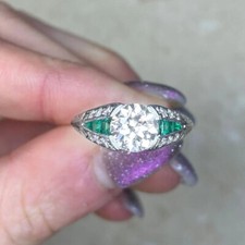 1Ct White Round Cut Art Deco Engagement Wedding Ring Solid 925 Sterling Silver