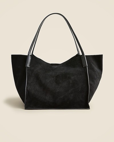 J.Crew große Berkeley Beuteltasche Tragetasche aus schwarzem Wildleder und Leder neu mit Etikett