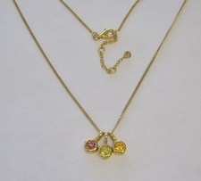 Sterling Gold Tone Cable Link Necklace With (3) Pendants, 4.59 Grams, #R200