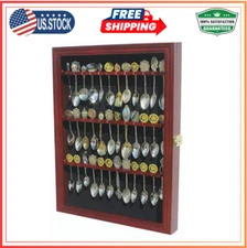 36 Spoon Display Case Cabinet Holder Rack Shadow Box with Real Glass Door,