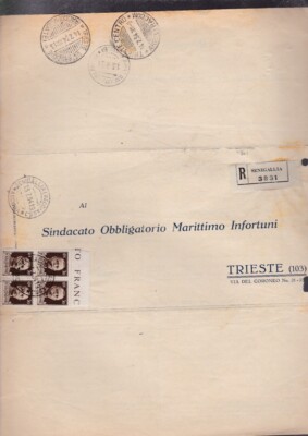 ganze Viertelpost auf Einschreiben SENIGALLIA TRIEST Seefahrer Unfälle