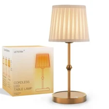 5200mAh Cordless LED Table Lamp,3-Level Antique Brass+ Cream Lampshade (1 Pack)