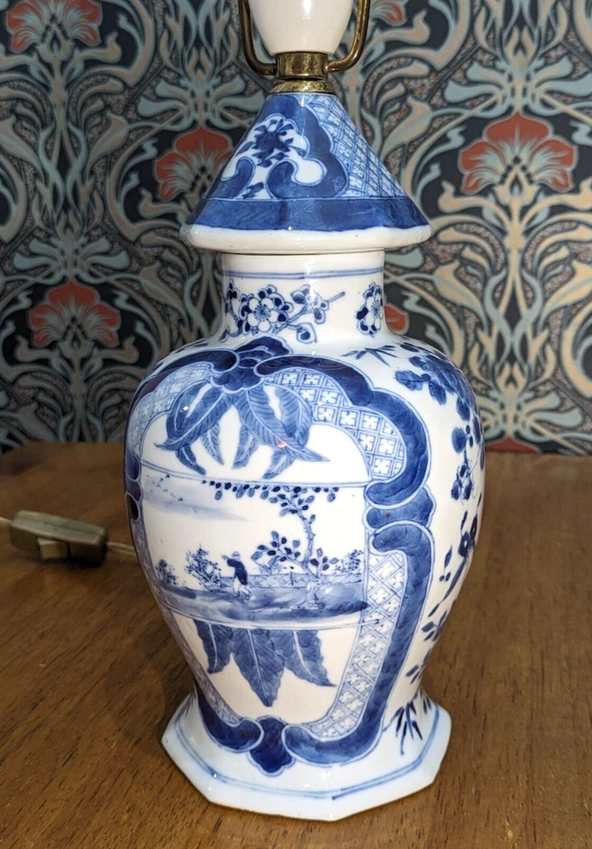 Rare Chinese Qing Blue & White Dutch Market Conical Lamp Vase Antique 19th Cent - Image 2 of 4