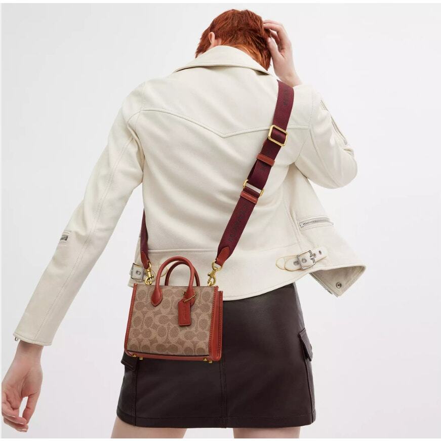 Coach Ace Tote Bag 17 In Signature Canvas IN Tan/Rust CT891