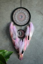 Handmade Large Black Pink Dream Catcher with pendant artificial amethyst