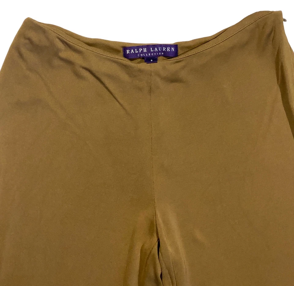 Pantalones de seda recortados camel bronceados etiqueta púrpura Ralph Lauren Collection talla 2 Foto 2 de 4