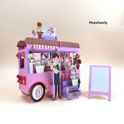 F06-3D Pop Up Flower Cart Greeting Card for flower lovers! | All Occasions