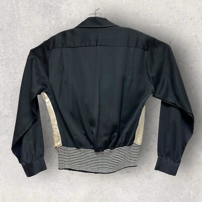 Campus 1940s 1950s Vintage Gabardine Shirt Black Rayon Size