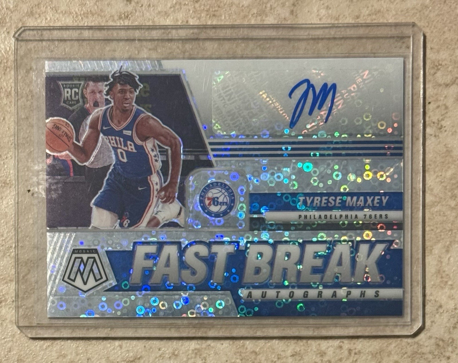 2020-21 Panini Mosaic Tyrese Maxey RC Rookie Fast Break Silver Auto 76ers