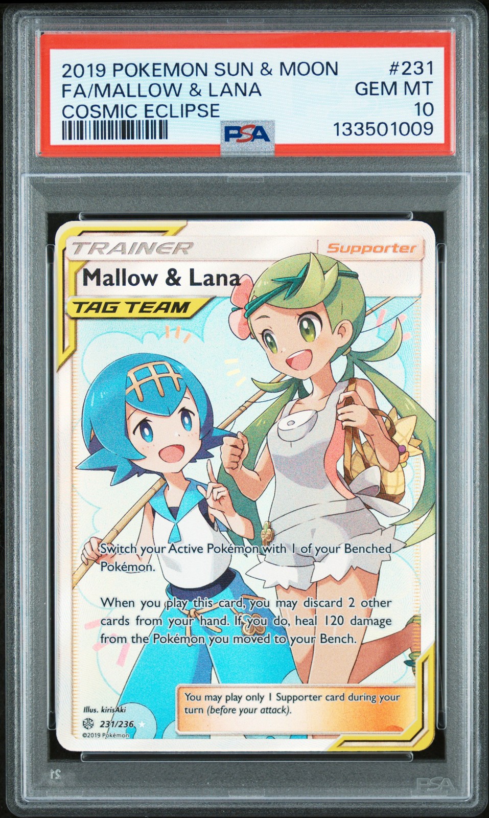 2019 POKEMON SUN & MOON COSMIC ECLIPSE #231 FULL ART/MALLOW & LANA PSA 10