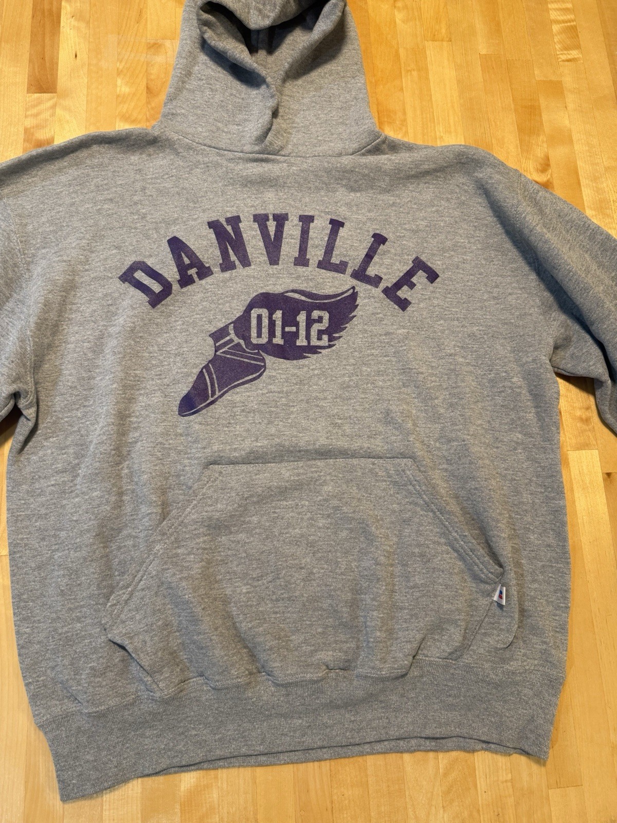 Distressed Danville Hoodie Grey Vintage Style Pullover Streetwear Men’s L