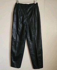 USA Vintage 90s Black Shell Genuine Leather Pants High Rise Tapered Leg Medium