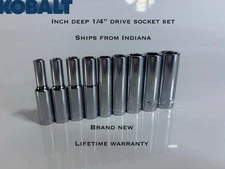 Kobalt 1/4" Drive 9 Piece 6 Pt Point Inch Deep Socket Set Chrome 3/16”-1/2” New