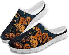 Womens Mules Fall Kint Mesh Indoor Outdoor Clog Slippers with Memory Foam Open B