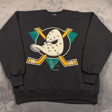 Vintage 1993 Anaheim Ducks Sweatshirt Mens Large Black Champion Ice Hockey NHL