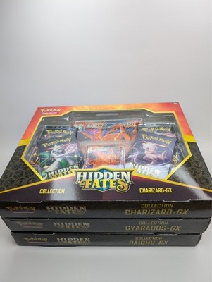 Lot of 3 Pokémon Hidden Fates GX Collection Boxes   Sealed Set   Charizard Etc.