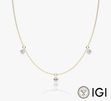 0.75ct Lab Grown Diamond Station Necklace 9K Yellow Gold Floating Pendant D VS1