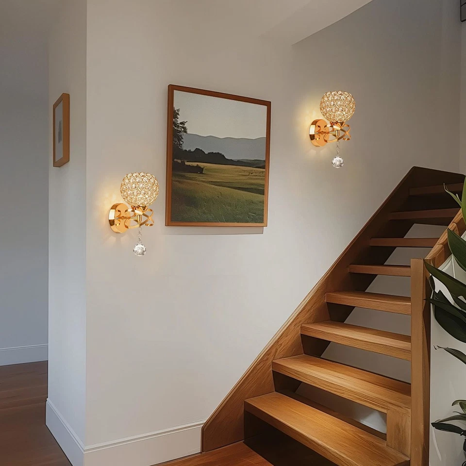 Paquete de 4 Apliques de Pared de Cristal Dorado, Base E26 Lámparas para Hogar y Dormitorio Foto 3 de 4