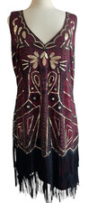 Babeyond Flapper Dress 3XL Burgundy Black Gold Sequin Fringe 1920s Gatsby NEW