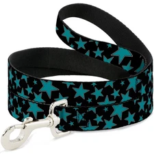 Dog Leash 6-FEET Multi Stars Black/Turquoise NARROW 0.5"