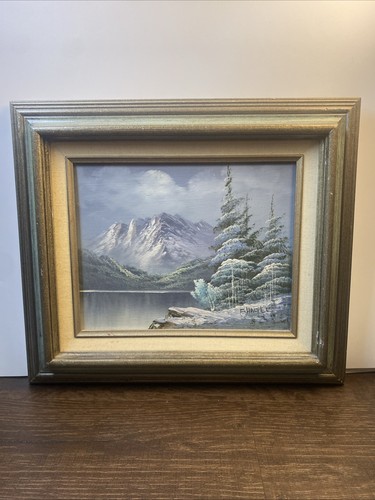Vintage Colorado rockies oil painting Framed Signed F Haltel