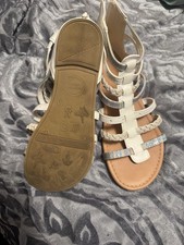 Wonder Nation Girls Braided Strappy Sandals White Silver Holographic Zip Flat