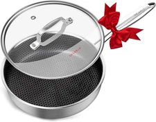 DELARLO Tri-Ply Hybrid Stainless Steel 10 Inch Saute Pan,3Qt Chef Cooking Pan,An