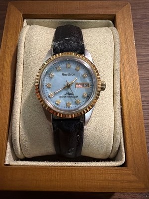 Women s Armitron Now Blue Dial Leather Band Watch Day Date Display 