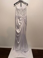 White Satin Sleeveless Sweetheart Train Wedding Dress Corset Sheath Size 10