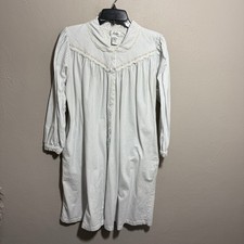 Aria 100 Cotton Womens LS Collard Neck Nightgown Pockets Blue Robe Grannycore