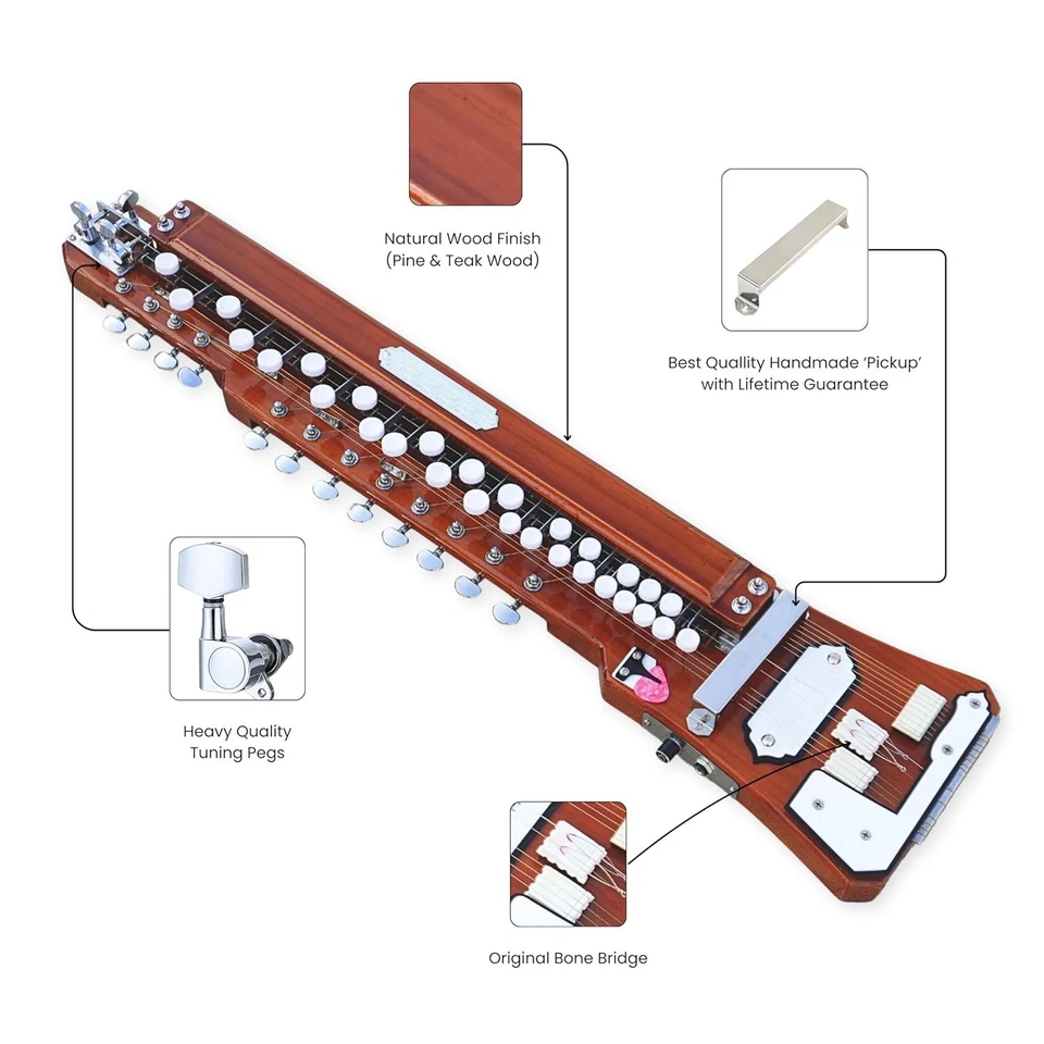 Bulbul Tarang Banjo 29 llaves 14 cuerdas | Banjo indio de madera hecho a mano natural Foto 4 de 4